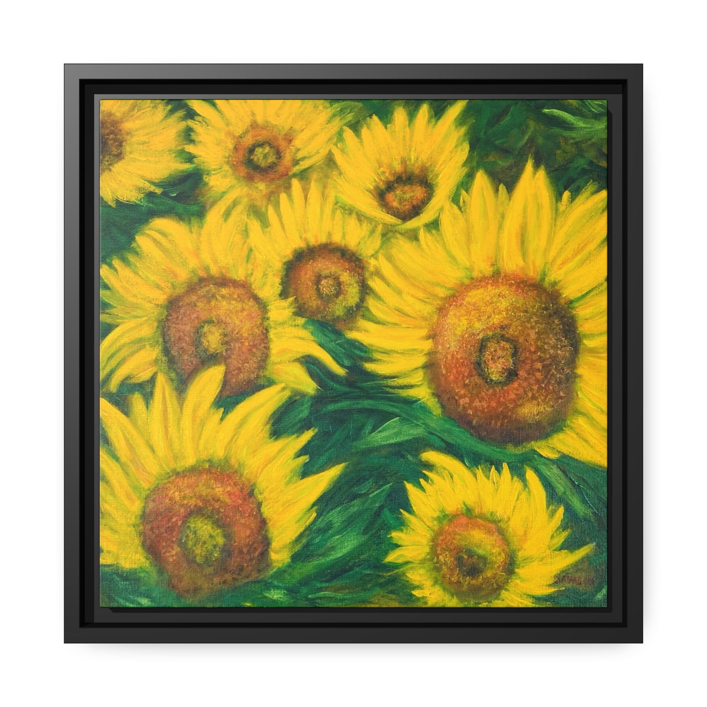 Matte Canvas Print, “Sunflowers” framed in Black