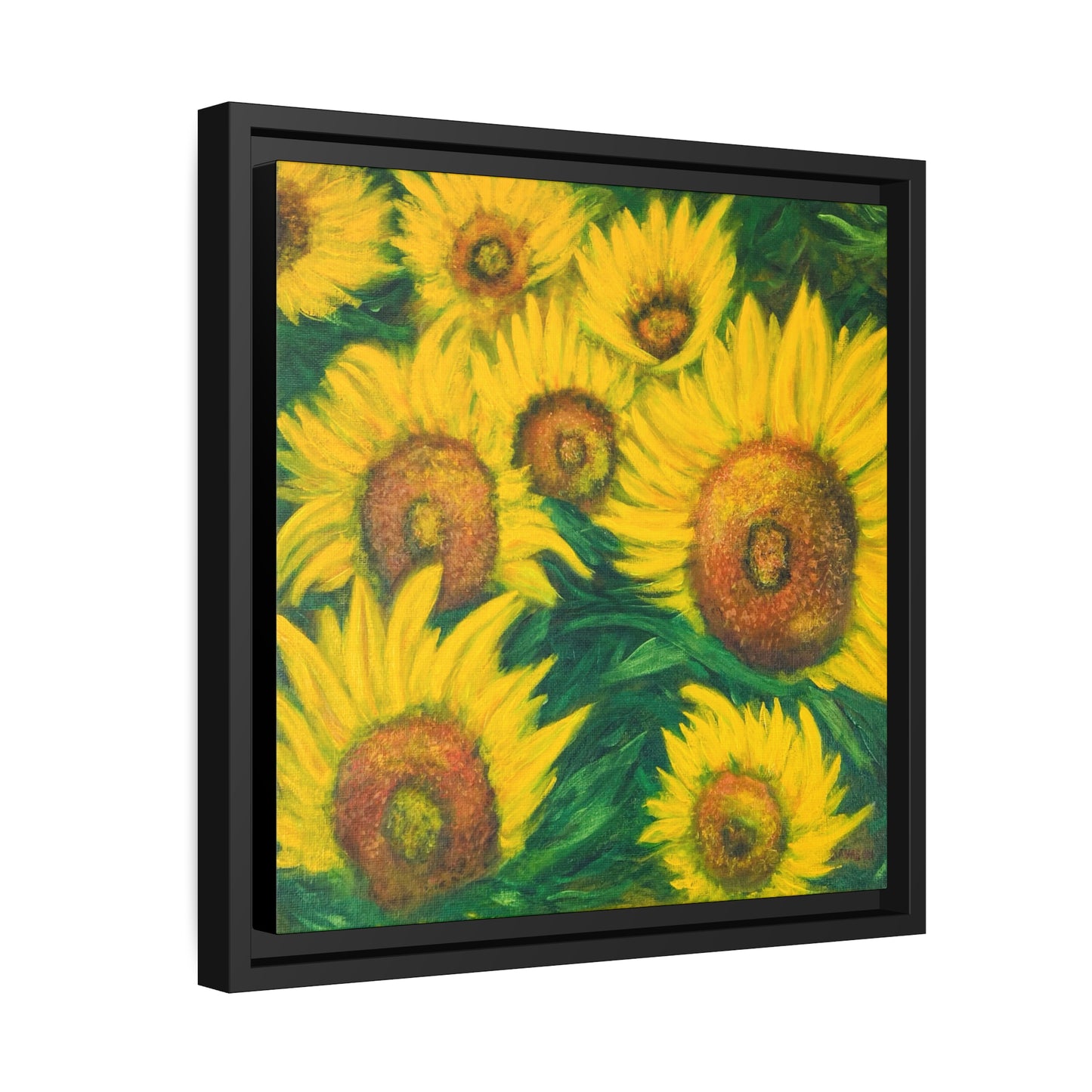 Matte Canvas Print, “Sunflowers” framed in Black