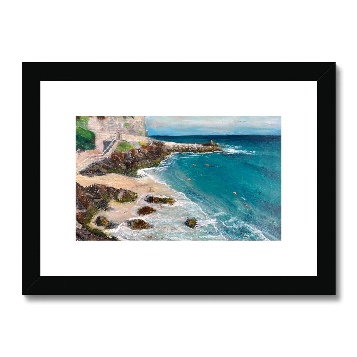 Morning Swimmers, Bamaluz Beach - St. Ives Cornish Beach Print