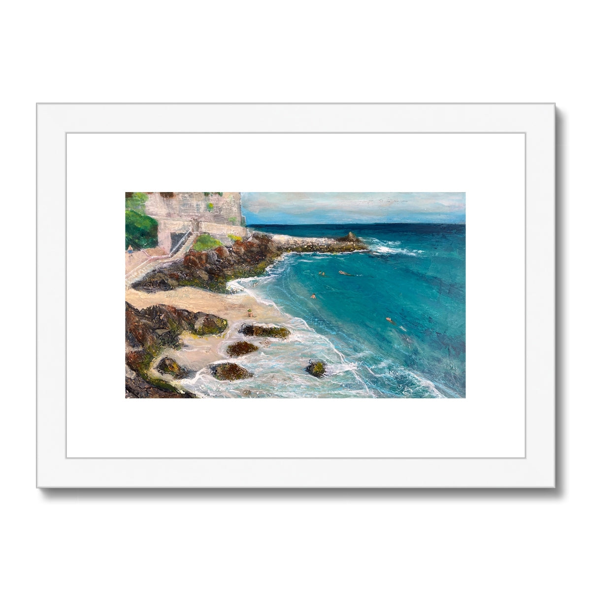 Morning Swimmers, Bamaluz Beach - St. Ives Cornish Beach Print