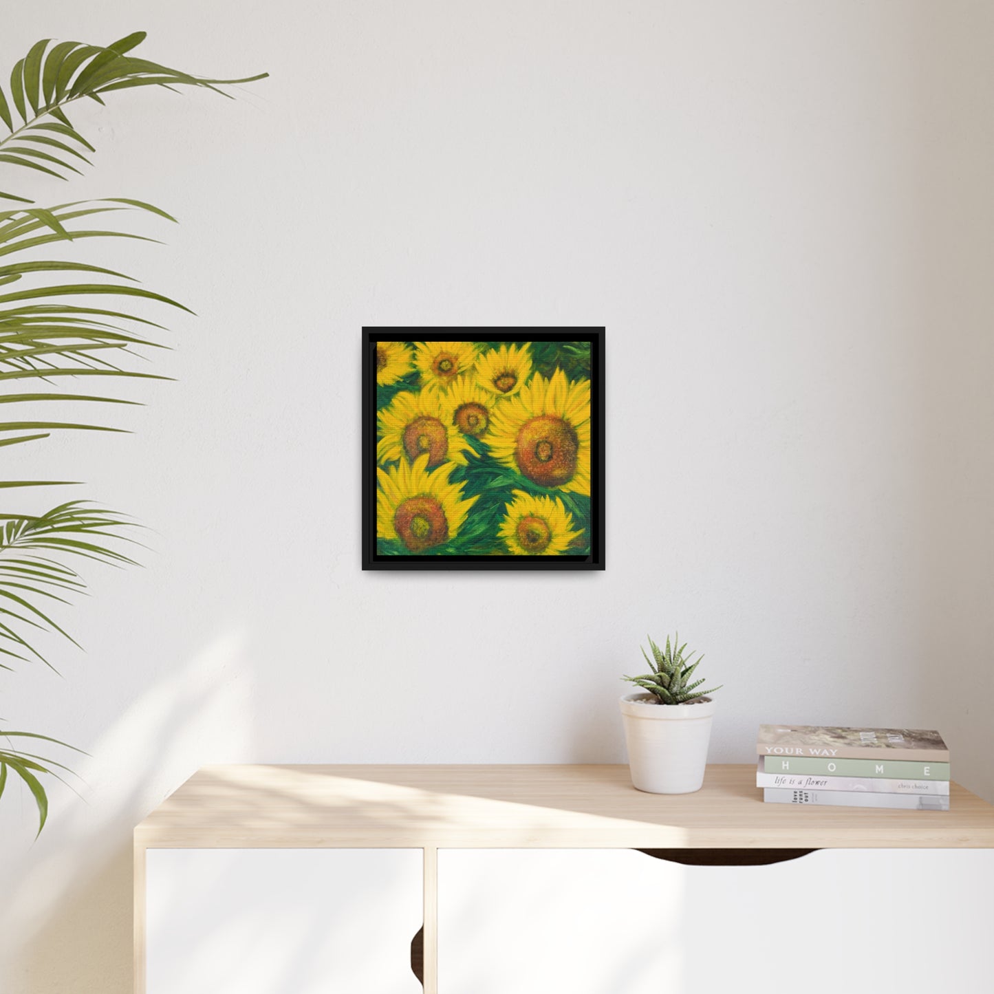 Matte Canvas Print, “Sunflowers” framed in Black