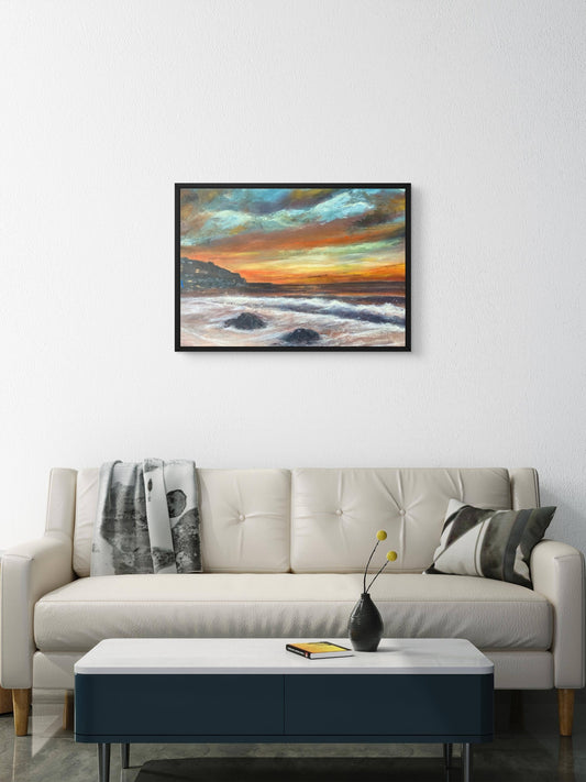Sunset at Sennen Cove - Framed Cornish Coast Canvas Print