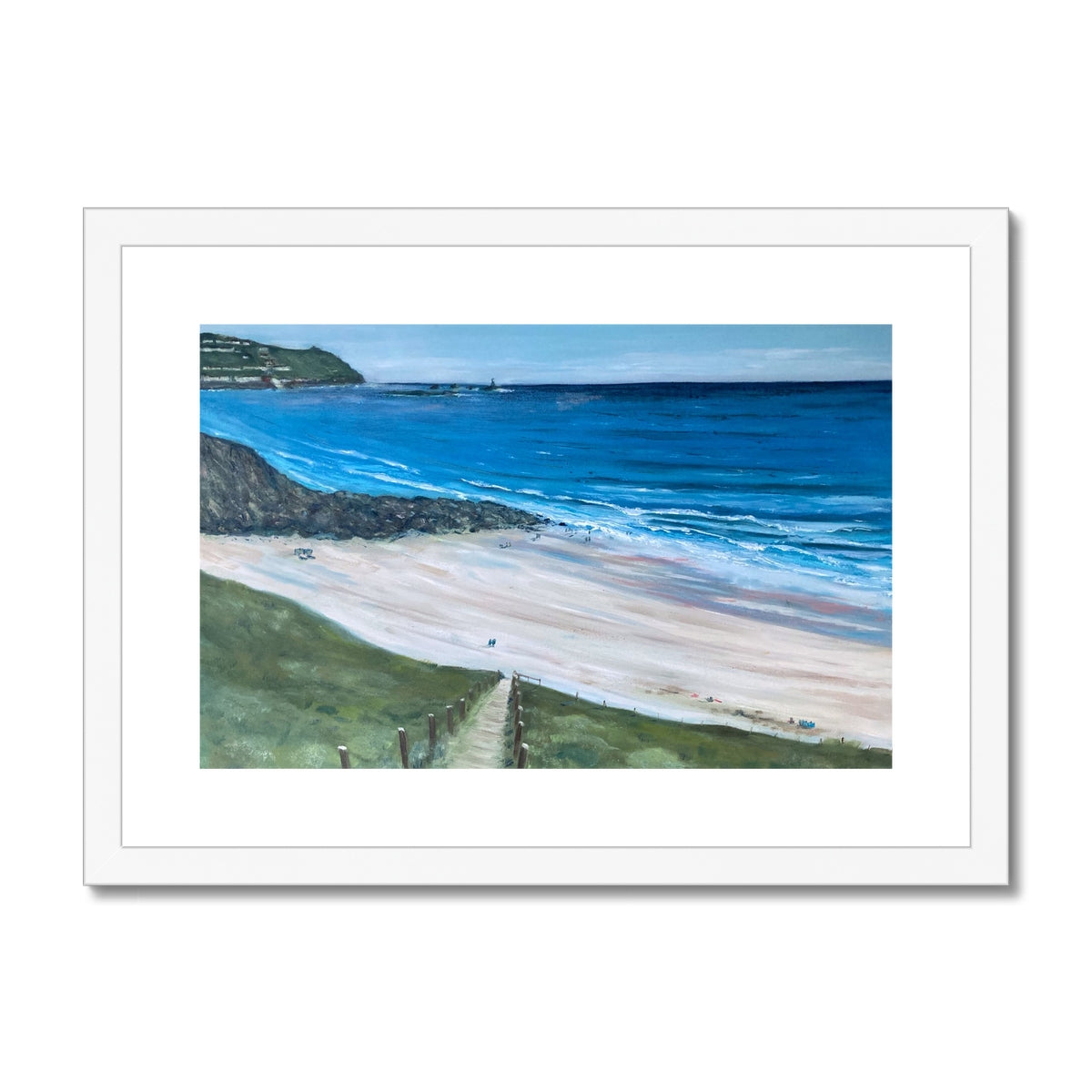 Gwynver Steps to Sennen Cove - Framed Cornish Beach Print