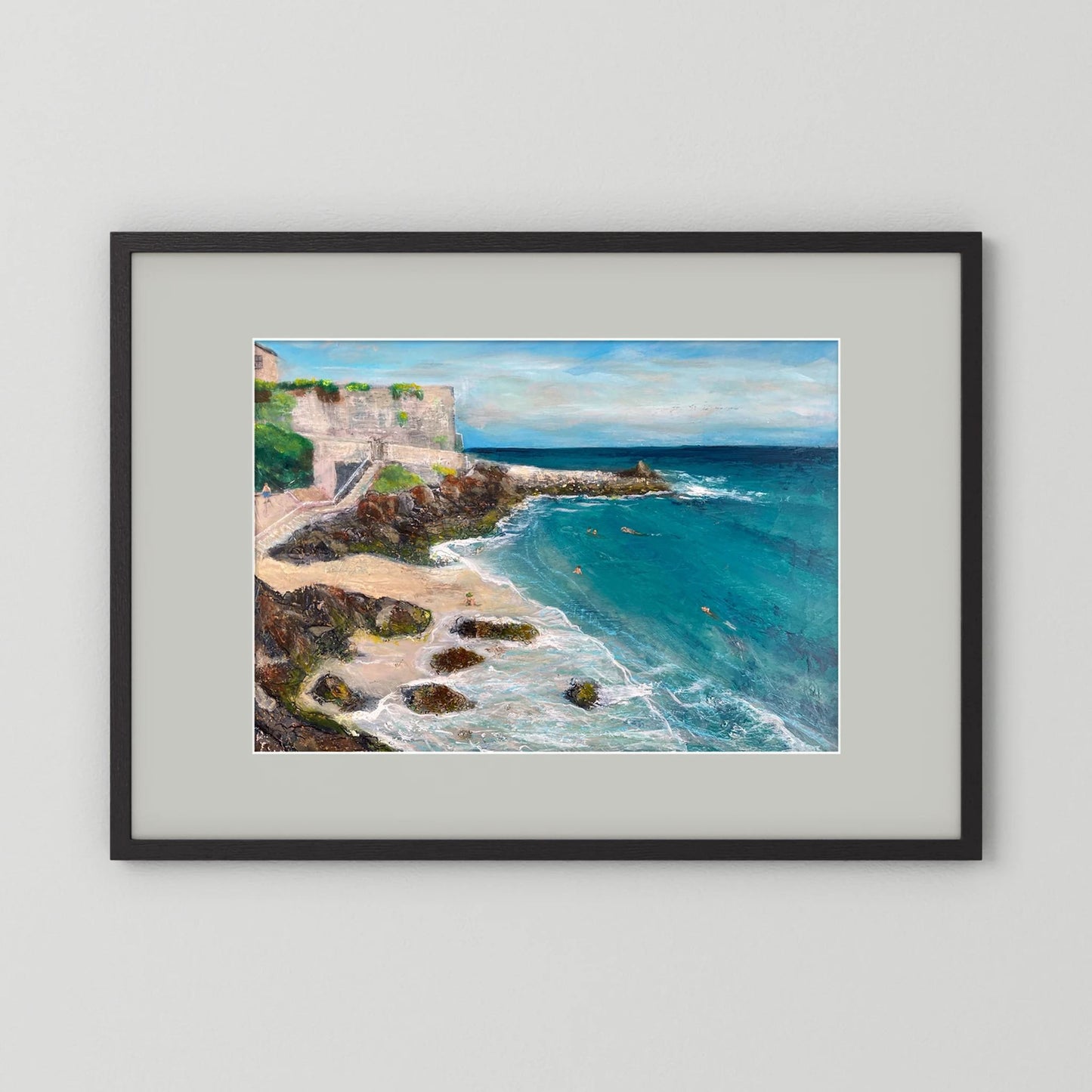 Morning Swimmers, Bamaluz Beach, St. Ives - Framed Fine Art Print