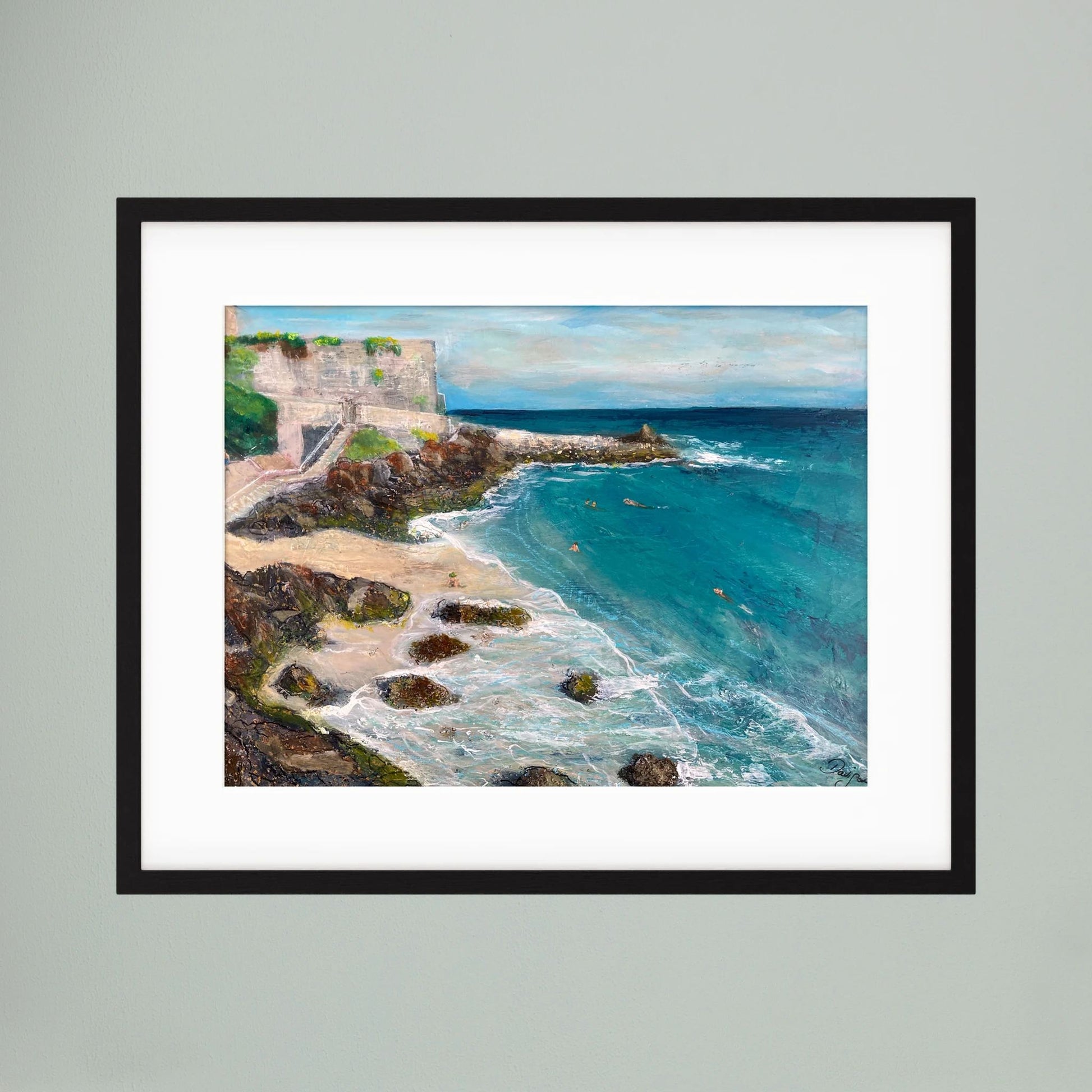 Morning Swimmers, Bamaluz Beach, St. Ives - Framed Fine Art Print