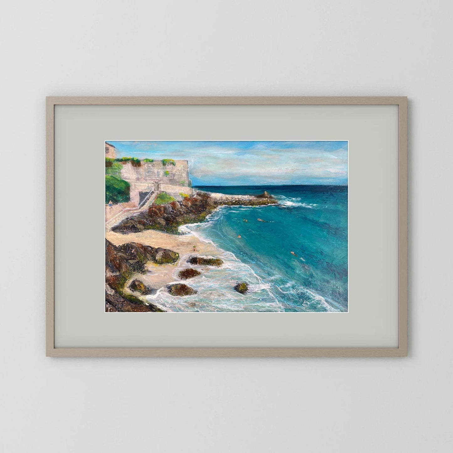 Morning Swimmers, Bamaluz Beach, St. Ives - Framed Fine Art Print
