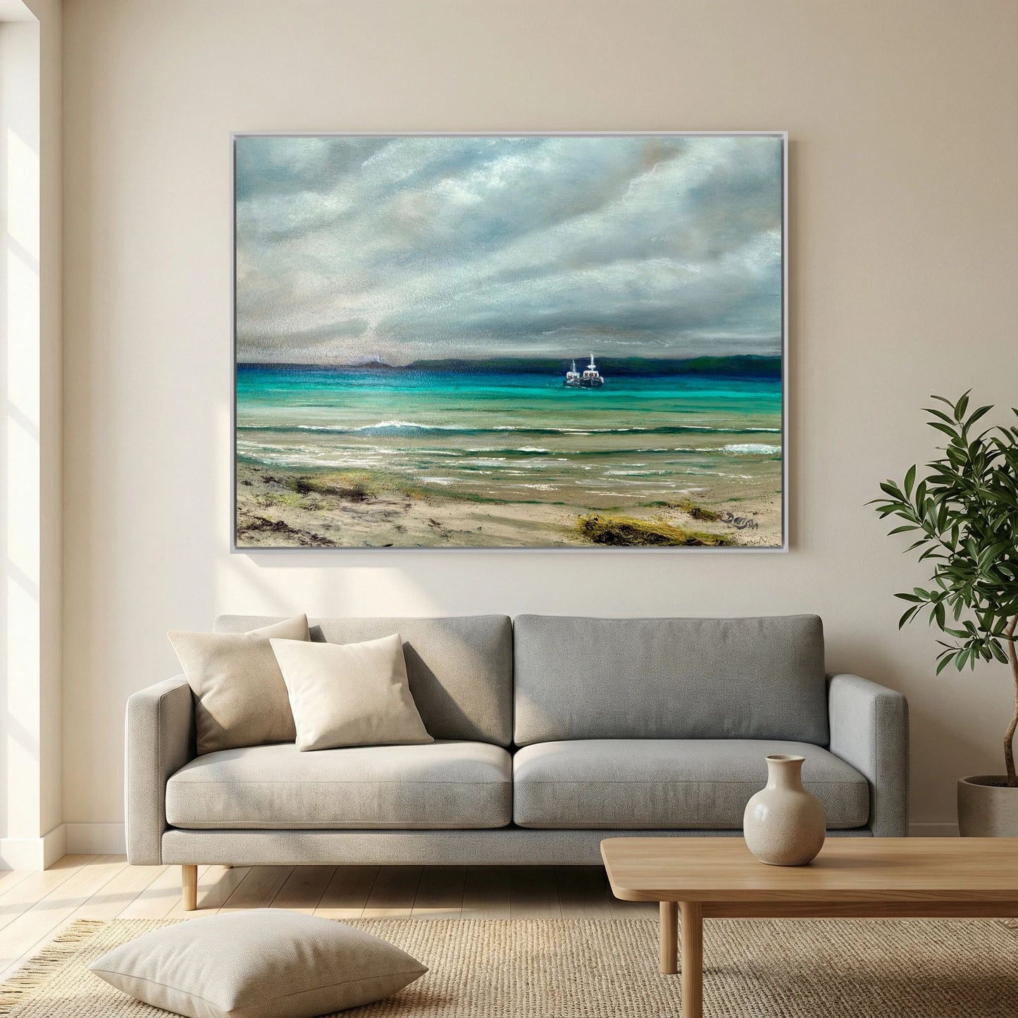 Beyond the Harbour Walls, St. Ives - Framed Canvas Print