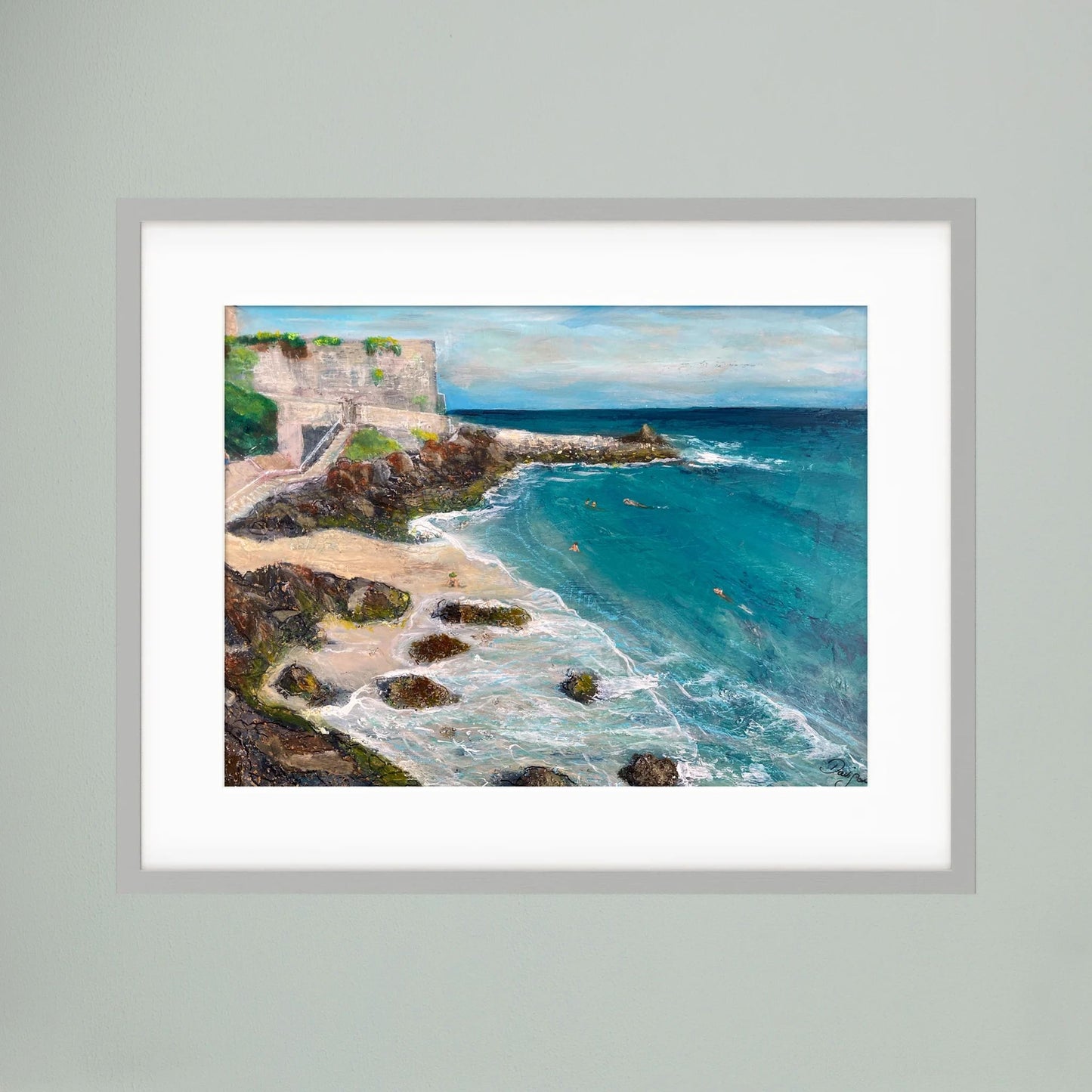 Morning Swimmers, Bamaluz Beach, St. Ives - Framed Fine Art Print