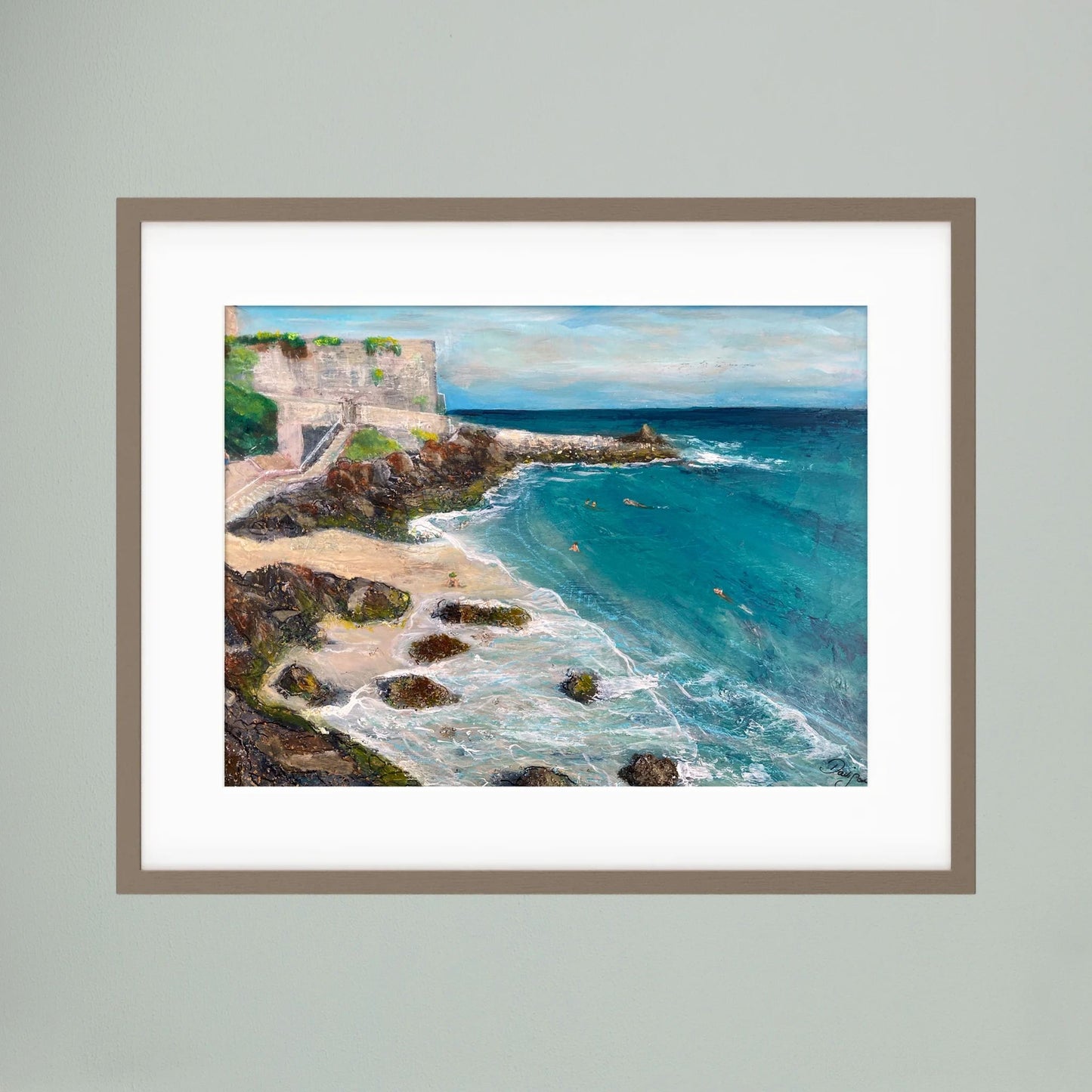 Morning Swimmers, Bamaluz Beach, St. Ives - Framed Fine Art Print